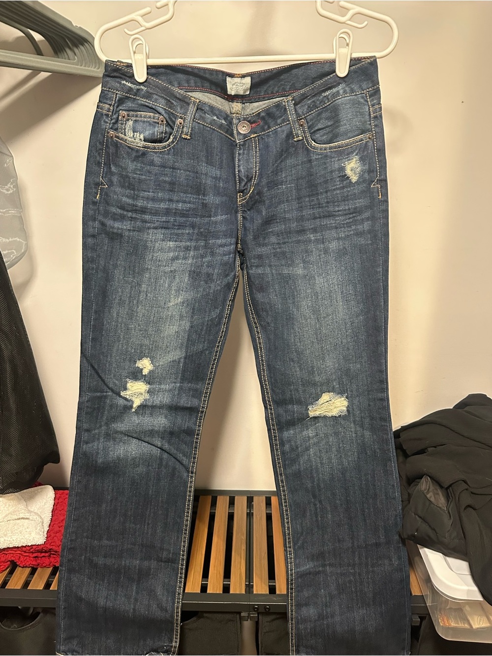 Aeropostale Dark Blue Straight Leg Distressed Jeans